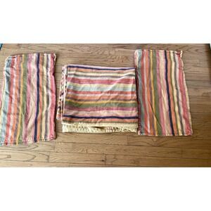 Pottery Barn Duvet Cover King Duncan Stripe Red Brown + 2 King Shams Retro